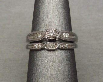 Vintage Estate 14K White Gold 0.50TCW Brilliant Diamond Solitaire & Diamond Accent Engagement Ring / Wedding Set Sz 6.5