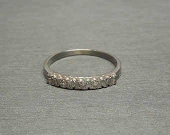 Antique Estate C1930 14K White Gold 0.09TCW Single cut Diamond Wedding Band / Art Deco White Gold Band  Sz 7.5