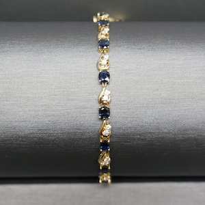 Sapphire Tennis Bracelet / Vintage Estate 14K Gold 9.00TCW Oval Kashmir Sapphire & Diamond Link Tennis Bracelet  6.5&quot;