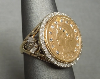 Vintage Estate C1970 14K Gold 1851 Dollar Coin Round