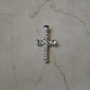 Vintage Estate C1970 14K White Gold 0.25TCW Single cut Diamond Cross Pendant / White Gold Diamond Cross  1&quot; x 0.50&quot;