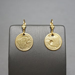 Antique Gold Coin Earrings / Antique U.S. 1841 Half Dime Gold Vermeil Sterling Silver Coin Dangle Drop Earrings / Vintage Coin Earrings  1&quot;