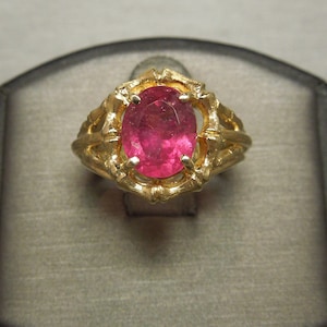 Vintage Estate C1970 14K Gold Bamboo 2.50ct Rubellite / Pink Red Tourmaline Solitaire Ring Sz 5.75