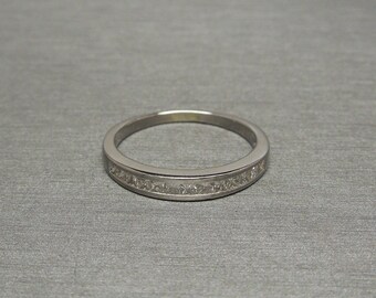 Unisex Vintage Estate 14K White Gold 0.75TCW Square Princess cut Diamond Channel Wedding Band / Square Channel Band  Sz 8