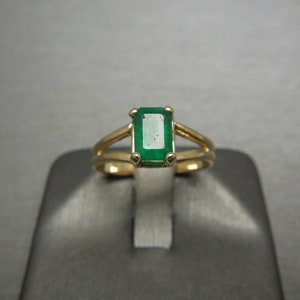 Vintage Estate C1970 14K Gold Double Band 0.80 carat Emerald cut Emerald Solitaire Ring / Emerald Engagement Ring  Sz 4.75