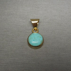 Vintage Estate C1970 Ancient Roman Style Gold Vermeil Natural Turquoise Pendant / Turquoise Amulet  1.25&quot; x 0.60&quot;