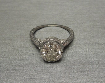 Antique Belle Epoque Estate C1910 18K Filigree 1.31ct K I1 Round Brilliant Diamond Solitaire 2.50ct Illusion Engagement Ring