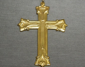 Unisex Mid Century Estate C1960 Sterling Silver Gold Vermeil Large Cross Pendant / Men's Gold Cross  2.40" x 1.55"