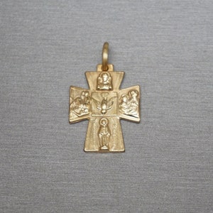 Gold Four Way Cross / Vintage Mid Century Estate C1960 Gold Vermeil Sterling Silver 4-Way Religious Catholic Reversible Cross Pendant  1.5&quot;