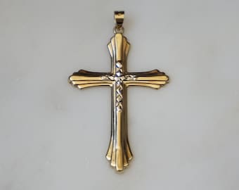 Unisex Men's Vintage Estate 10K Gold PERU Diamond-cut Engraved Cross  Pendant Men's Gold Cross Pendant 1/8