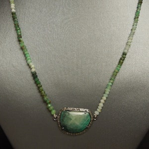 Vintage Estate Sterling Silver 100.60TCW Natural Raw Emerald & Rose cut Diamond Pendant Necklace / Ombre Necklace  18&quot;