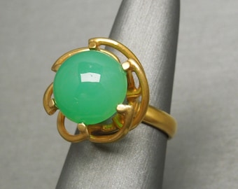 Mid Century Estate C1960 Gold Vermeil Crysoberyl Chrysoprase Retro Style Orbit Ring  Sz 7
