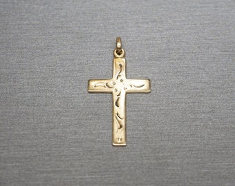 Vintage Gold Cross / Unisex Vintage Estate C1950 14K Gold Signed B.A.B. Engraved Cross Pendant / Men's Gold Cross  1.25" x 0.60"