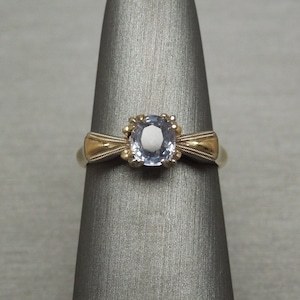 Art Deco Estate C1940 14K Two Tone Gold 0.83ct Oval Ceylon Sapphire Solitaire Bow Style / Engagement Ring Sz 5.75
