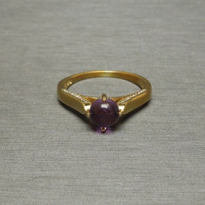 Vintage Estate 925 Gold Vermeil 1.36 carat Amethyst Sphere Solitaire & Crystal Accent Ring Sz 10