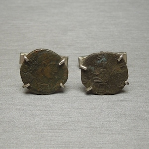 Unisex / Men&#39;s Vintage Handmade Sterling Silver Ancient Roman Bronze Coin Cuff Links