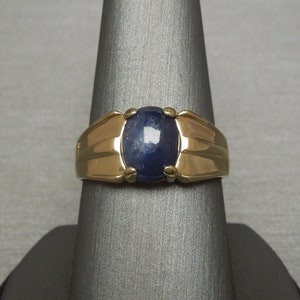 Men&#39;s Vintage Estate C1970 14K Plumb Gold 2.25ct Oval Cabochon Blue Sapphire Solitaire Ring Sz 9.75
