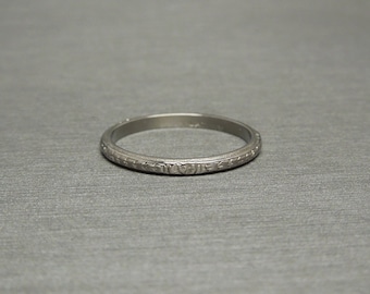 Antique Estate C1910 Platinum Hand Engraved & Milgrain Eternity Wedding Band / Platinum Eternity Band  Sz 7.25