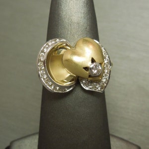Vintage Retro Estate 14K Satin Gold 0.78TCW Brilliant Diamond Heart Statement Ring Sz 6
