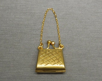Estate Hand Engraved Gold Vermeil Sterling Silver Pocketbook Purse Charm / Sterling Silver Purse / Gold Purse   2"