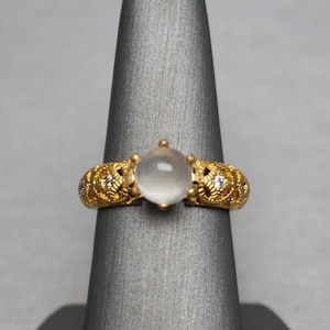 Moonstone Sphere Ring / Vintage Estate 925 Gold Vermeil Sterling Silver 2.05 carat Moonstone Pierced Domed Gold Band Ring  Sz 8