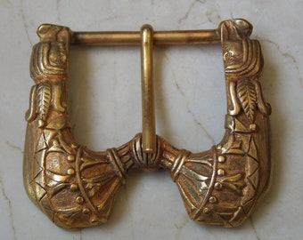 Egyptian Revival Buckle / Antique Estate C1920 Bronze Doré Belt Buckle / Egyptian Gold Buckle - Holds up to 1.5" Belt