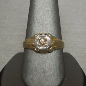 Men&#39;s Antique Art Deco Estate C1920 14K Gold 0.15ct Brilliant Fancy Cognac Diamond Solitaire Ring Sz 10.75
