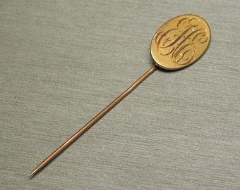 Antique Victorian Estate C1890 10K Gold Monogram Initial " EEH / EHE " Stick Pin 2.75"