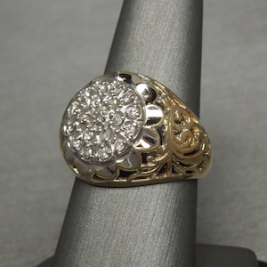 Unisex Vintage Mid Century Estate C1960 10K Gold 0.50TCW Diamond Ornamental Filigree Dome Ring  Sz 9.25