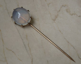 Antique Moonstone Stick Pin / Victorian Estate Circa 1880 10K Gold 'Hidden Eye' Moonstone Stick Pin  2.5"