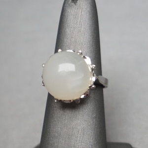 Mid Century Estate C1960 Sterling Silver 13.10 carat Mystic Moonstone Sphere Solitaire Buttercup Ring / Moonstone Sphere Ring  Sz 7