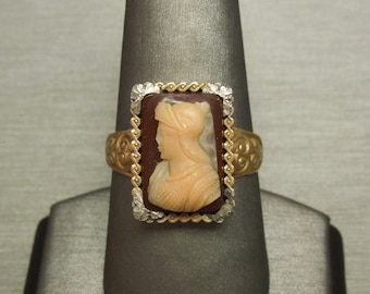 Men's Antique Victorian Estate C1880 10K Gold Scroll Agate Roman Soldier Cameo Statement Ring Sz 10.5  0.65"