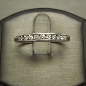 Unisex / Men&#39;s Vintage Estate C1980 14K White Gold Milgrain 0.50TCW Round Channel Diamond Wedding Band Sz 12.5