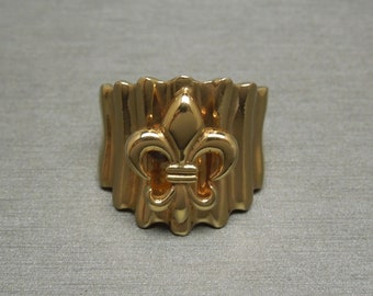 Unisex Vintage New Orleans Saints Wide Band Fleur de Lis Gold Vermeil Sterling Silver Ring Sz 9.5