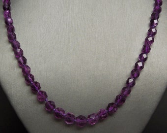 Vintage Mid Century Estate C1960 Slightly Graduated Faceted Amethyst Necklace w/ Sterling Silver Clasp  19.75"