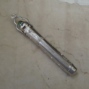 Rare Antique Estate C1910 Engraved Platinum & Bullet Emerald Cartier Lead Pencil Watch Fob / Sword Pendant  2.5"