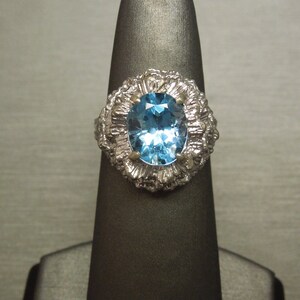 Vintage Estate C1980 Sterling Silver 5ct Oval Sky Blue Topaz Solitaire Honeycomb Ring Sz 6.25