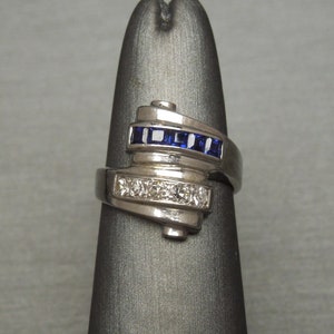 Vintage Art Deco Estate C1950 14K White Gold 0.40TCW Kashmir Sapphire & Diamond Satin Finished ByPass Ring Sz 5.5