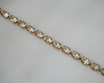 Cinnamon Topaz Bracelet / Vintage Estate Gold Vermeil Sterling Silver 22TCW Oval Light Cinnamon Topaz Eternity Tennis Bracelet  7.5"