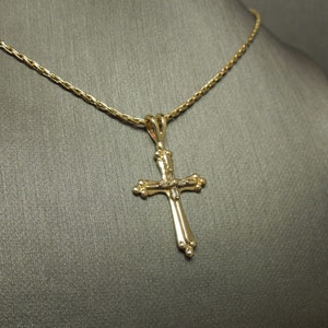 Vintage Estate 10K Gold 0.10TCW Diamond Baguette Art Deco Style Cross Pendant 1.20" x 0.60"