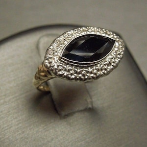 Vintage Estate C1950 10K Gold Signed &#39;FAITH&#39; 2.21 carat Marquise cut Bezel Sapphire Solitaire Ring / 2 carat Sapphire Engagement  Sz 6.75