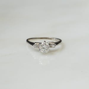 Mid-Century Diamond Ring / Vintage Estate C1960 14K White Gold 0.56TCW Old European cut Diamond Solitaire Three-Stone Engagement Ring  Sz 5