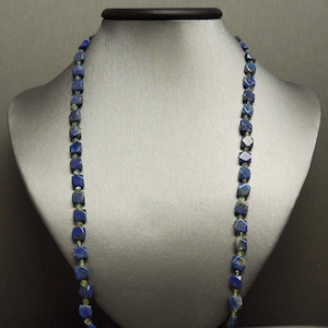 Vintage Estate Ancient Egyptian 225TCW Square Lapis Lazuli & Round Peridot Long Strand Gemstone Necklace w/ Gold over Sterling Silver Clasp