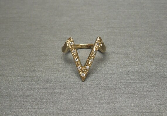 【VINTAGE HOLLYWOOD】Matte Crescendo Chain Ring_VH2533RI072M Vintage Mid Century Estate C1960 14K Gold 0.14TCW Diamond