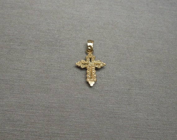 Unisex Vintage Estate 10K Gold Miniature Crucifix… - image 4