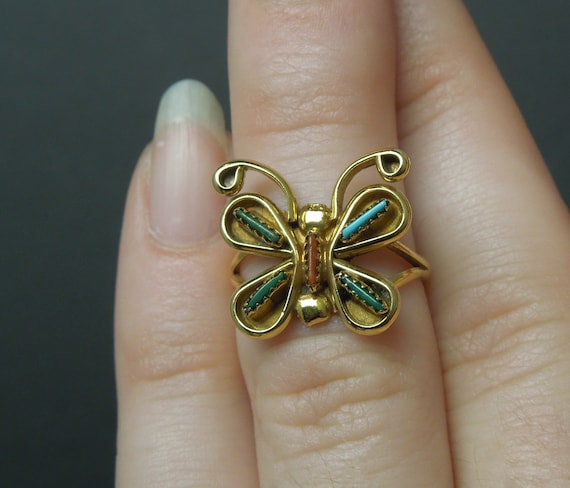 Vintage Estate C1970 925 Gold Vermeil Turquoise &… - image 2