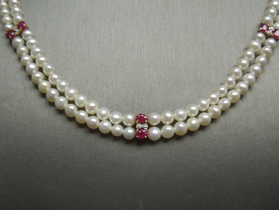 1950's Estate Double Strand Cultured Pearl & Diamond Clasp Wedding - Ruby  Lane