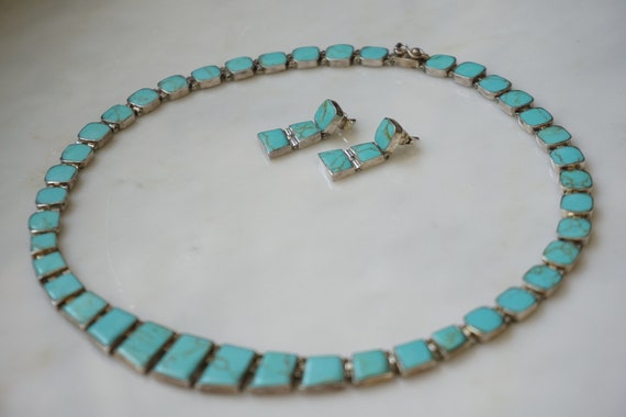 Turquoise Necklace & Earrings Set / Vintage Estat… - image 2