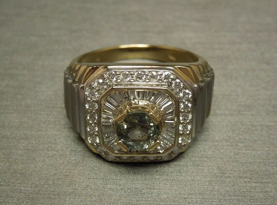 vintageビンテージ v 一粒パール コンビリング Men's Vintage Art Deco Inspired Estate C1980 14K White
