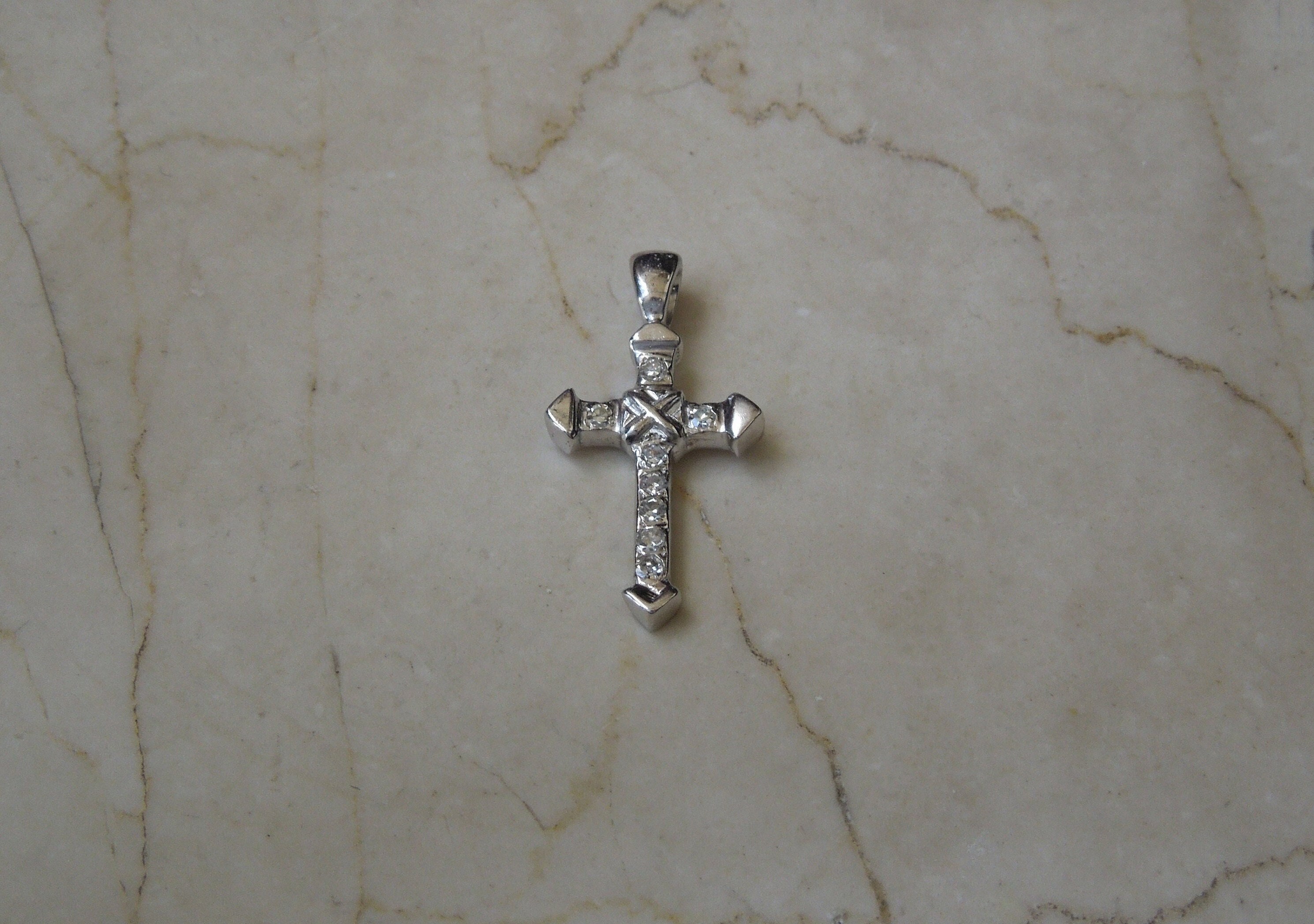 ネックレス クリスタル クロスチェーン ヨーロッパ アメリカ Vintage Estate C1970 14K White Gold 0.25TCW Single Cut